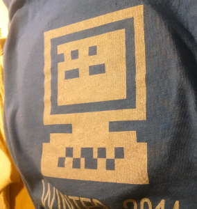 A Hacker School shirt with an embroidery hoop inside